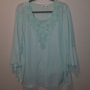 Emroidered Seafoam Green Blouse